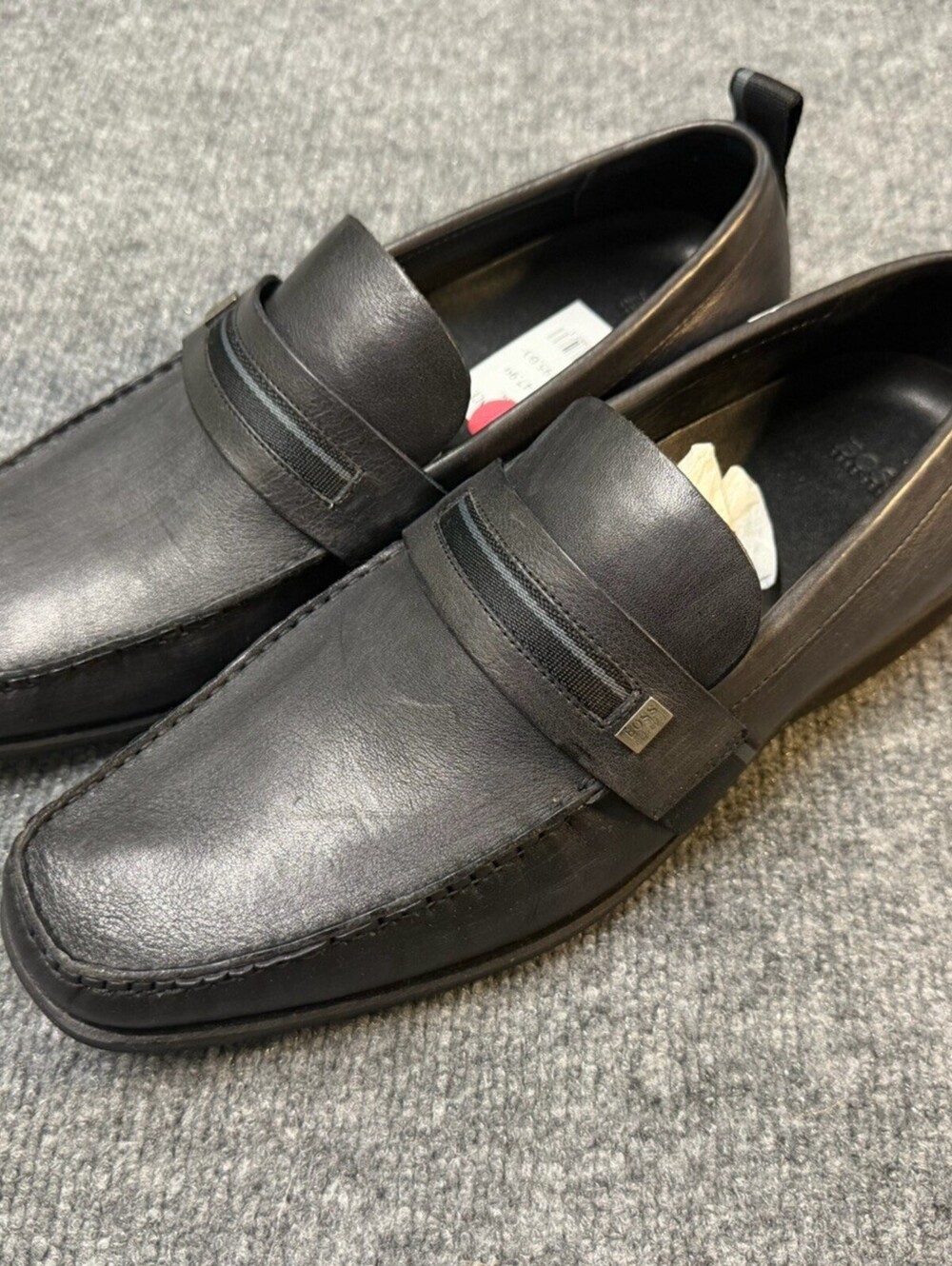 Hugo BOSS NWOB Mens Black Leather Loafers Square Toe Slip On Dress Shoes 9.5 🔥